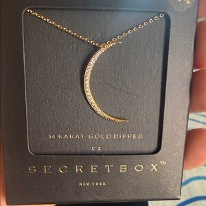 Gold Crescent Necklace with CZ Stones